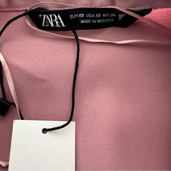 ZARA Blush Pink Satin Wrap Dress Size XS - Picture 7 of 11